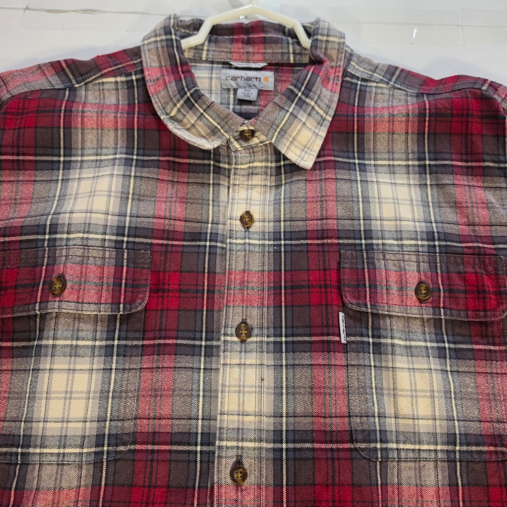 Carhartt Mens 3XL Plaid Flannel Shirt Red Gray Original Fit Cotton 101749 608